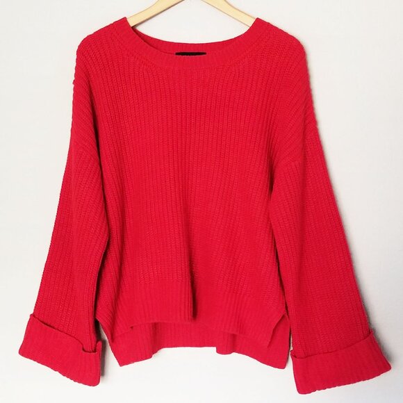 Sanctuary Red Crewneck Wide Cuffed Long Sleeves Pullover Sweater Jumper Size M - Picture 2 of 14